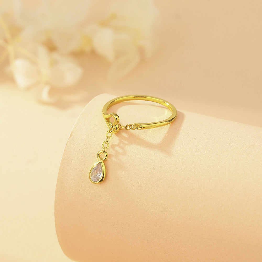 Wholesale Diamond Plated 18k Gold Chain Small Love Water Drop Copper Ring